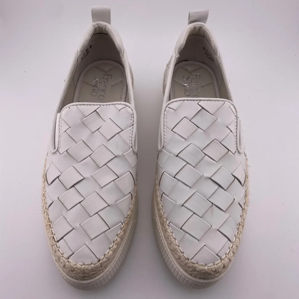 Franco Sarto White Woven Leather Platform Espadrille Slip On Sneakers Women's 8M
